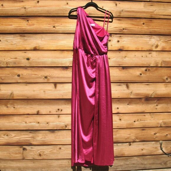 Mac Duggal 26654 Gathered One Shoulder Satin Faux Wrap Gown Dress - Picture 7 of 16